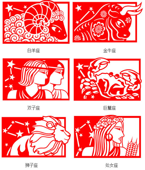 中國(guó)復(fù)古版十二星座剪紙圖案大全